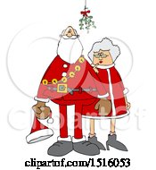 Poster, Art Print Of Cartoon Christmas Santa Claus And The Mrs Under The Mistletoe