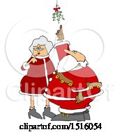 Clipart Of A Cartoon Christmas Santa Claus And The Mrs Under The Mistletoe Royalty Free Vector Illustration by djart