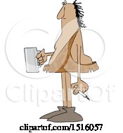 Clipart Of A Cartoon Caveman Smoking A Cigarette And Drinking Coffee Royalty Free Vector Illustration by djart