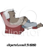 Poster, Art Print Of Cartoon Shirtless Black Man Sleeping In A Recliner Chair Resting His Hands On His Belly