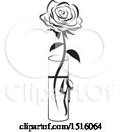 Clipart Of A Black And White Single Rose In A Vase Royalty Free Vector Illustration