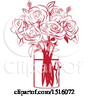 Clipart Of A Red Rose Bouquet In A Vase Royalty Free Vector Illustration