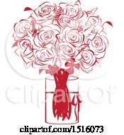 Clipart Of A Red Rose Bouquet In A Vase Royalty Free Vector Illustration