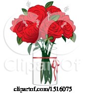 Clipart Of A Red Rose Boquet In A Vase Royalty Free Vector Illustration