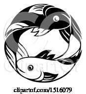 Poster, Art Print Of Zodiac Horoscope Astrology Pisces Fish Circle Design In Black And White