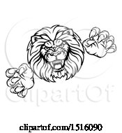 Poster, Art Print Of Black And White Male Lion Attacking