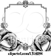 Clipart Of A Black And White Border Or Wedding Invitation With Roses Royalty Free Vector Illustration by AtStockIllustration