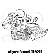 Clipart Of A Lineart Bulldozer Digger Mascot Character Wearing A Santa Hat Royalty Free Vector Illustration