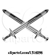 Clipart Of Black And White Crossed Medieval Swords Royalty Free Vector Illustration