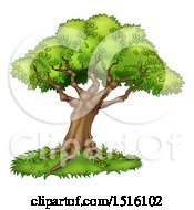 Clipart Of A Tree With Grass Royalty Free Vector Illustration