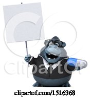 Clipart Of A 3d Business Gorilla Mascot Holding A Pill On A White Background Royalty Free Illustration by Julos