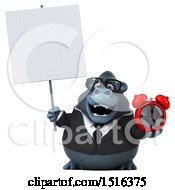 Clipart Of A 3d Business Gorilla Mascot Holding An Alarm Clock On A White Background Royalty Free Illustration by Julos
