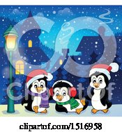 Poster, Art Print Of Snowy Town With Christmas Penguins