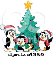 Poster, Art Print Of Christmas Tree And Penguins