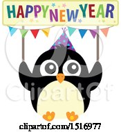 Poster, Art Print Of Party Penguin Holding A Happy New Year Sign
