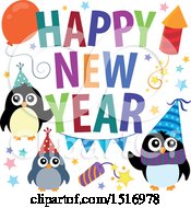 Poster, Art Print Of Happy New Year Greeting With Party Penguins