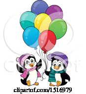 Clipart Of Party Penguins With Balloons And Gifts Royalty Free Vector Illustration