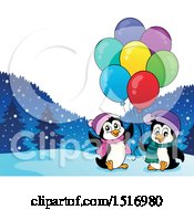 Poster, Art Print Of Party Penguins With Balloons And Gifts