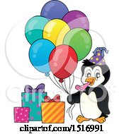 Clipart Of A Party Penguin With Balloons And Gifts Royalty Free Vector Illustration by visekart