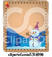 Poster, Art Print Of Parchment Border Of A Snowman With A Firework