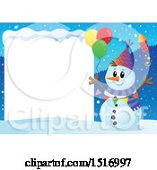 Poster, Art Print Of Blank Sign By A Snowman With A Firework And Balloons