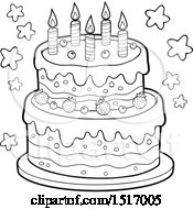 Clipart Of A Black And White Birthday Cake Royalty Free Vector Illustration
