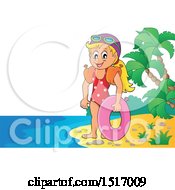 Poster, Art Print Of Girl With An Inner Tube On An Island Beach