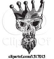 Poster, Art Print Of Bearded Skull Wearing A Kings Crown In Black And White Woodcut