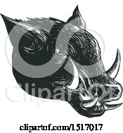 Poster, Art Print Of Razorback Boar Head In Black And White Woodcut
