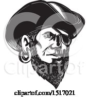 Poster, Art Print Of Pirate Wearing An Eye Patch And Tricorne Hat In Black And White Woodcut