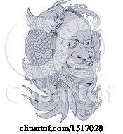 Poster, Art Print Of Hannya Mask Of A Jealous Female Demon And Koi Fish