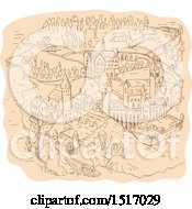 Clipart Of A Medieval Map Of Lands Around A Castle Royalty Free Vector Illustration by patrimonio