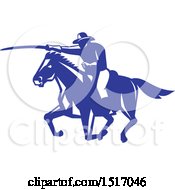 Poster, Art Print Of Horseback Calvary Soldier Charting With A Sword