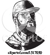 Poster, Art Print Of Bearded Chef Wearing A Baseball Cap In Black And White Woodcut