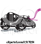 Poster, Art Print Of Driver Wearing A Long Purple Scarf In A Vintage Convertible Automobile