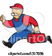 Poster, Art Print Of Heating And Air Conditioning Service Technician Man Running