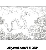 Clipart Of A Black And White Sea Snake At A Coral Reef Royalty Free Vector Illustration
