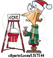 Poster, Art Print Of Cartoon Happy White Woman Bell Ringing For Charity