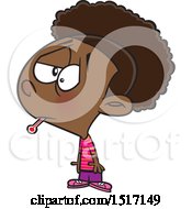 Cartoon Black Girl Sick With The Flu A Thermometer In Her Mouth