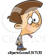 Poster, Art Print Of Cartoon Boy Sick With The Flu A Thermometer In His Mouth