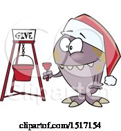 Clipart Of A Cartoon Happy Monster Bell Ringing For Charity Royalty Free Vector Illustration