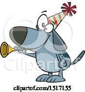 Cartoon New Years Dog Blowing A Horn
