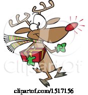 Poster, Art Print Of Cartoon Rudolph Reindeer Carrying A Christmas Present