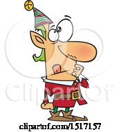 Clipart Of A Cartoon Christmas Elf In Thought Royalty Free Vector Illustration by toonaday