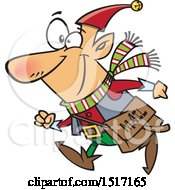 Poster, Art Print Of Cartoon Christmas Elf With A Mail Pouch