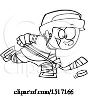 Clipart Of A Cartoon Lineart Boy Playing Hockey Royalty Free Vector Illustration