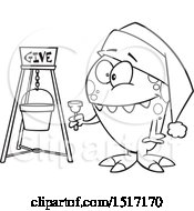 Poster, Art Print Of Cartoon Black And White Happy Monster Bell Ringing For Charity