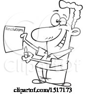 Clipart Of A Cartoon Lineart Guy Happily Burning His New Years Resolutions Royalty Free Vector Illustration