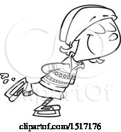 Clipart Of A Cartoon Lineart Girl Ice Skating Royalty Free Vector Illustration