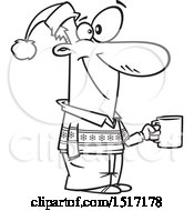 Poster, Art Print Of Cartoon Black And White Guy Wearing A Christmas Sweater And Santa Hat And Holding A Coffee Cup At A Party